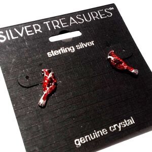Silver Treasures Sterling Silver Pave Crystal Cardinal Earrings NWT